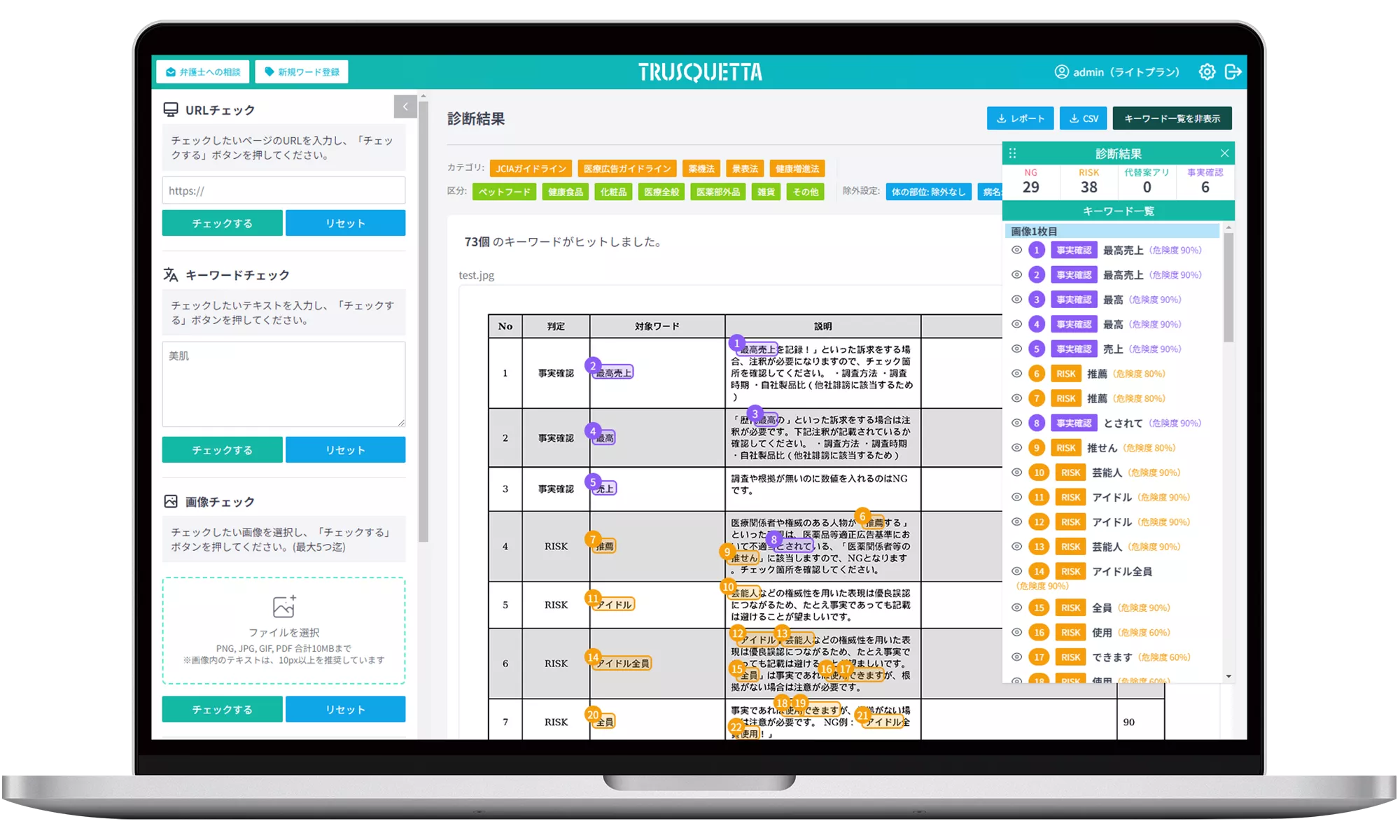 トラスクエタ レビュー サービス画面